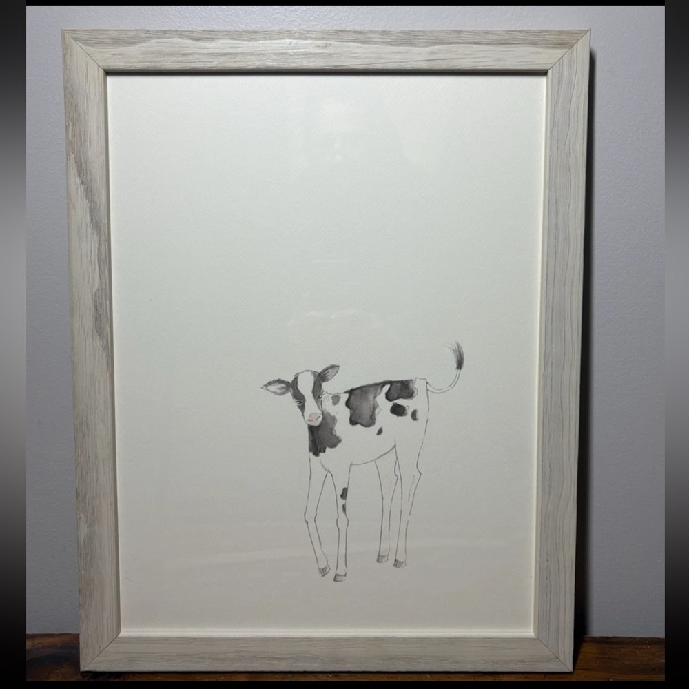 Restoration Hardware Baby & Child Watercolor Animal print Cow framed art